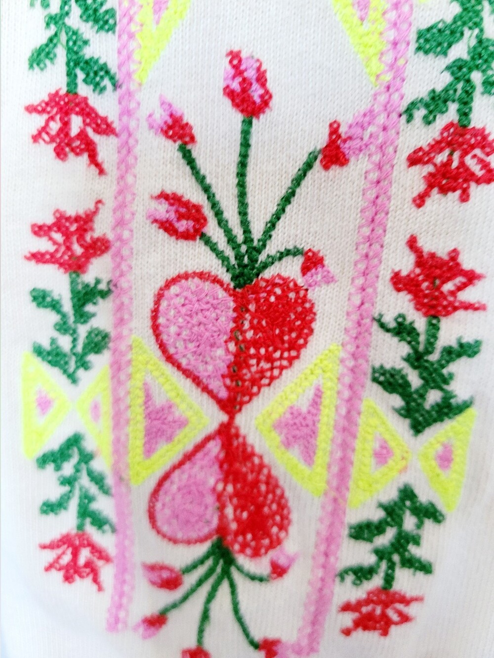 We The Free All My Heart Cream Sweatshirt Pink Bear&Floral Sleeve Embroidery XL - Picture 11 of 16